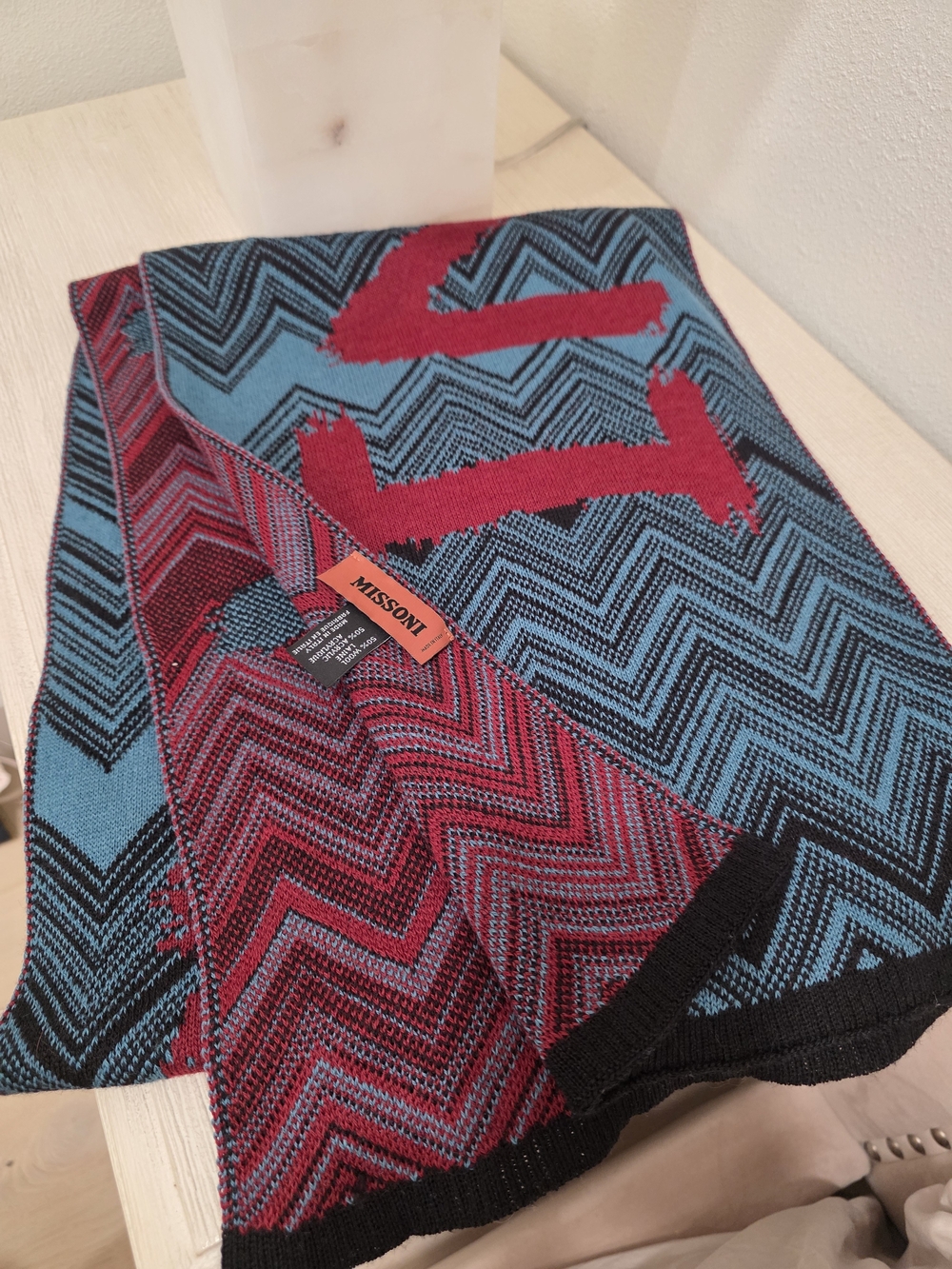 Missoni Zigzag Knit Scarf in Turquoise, Red & Black